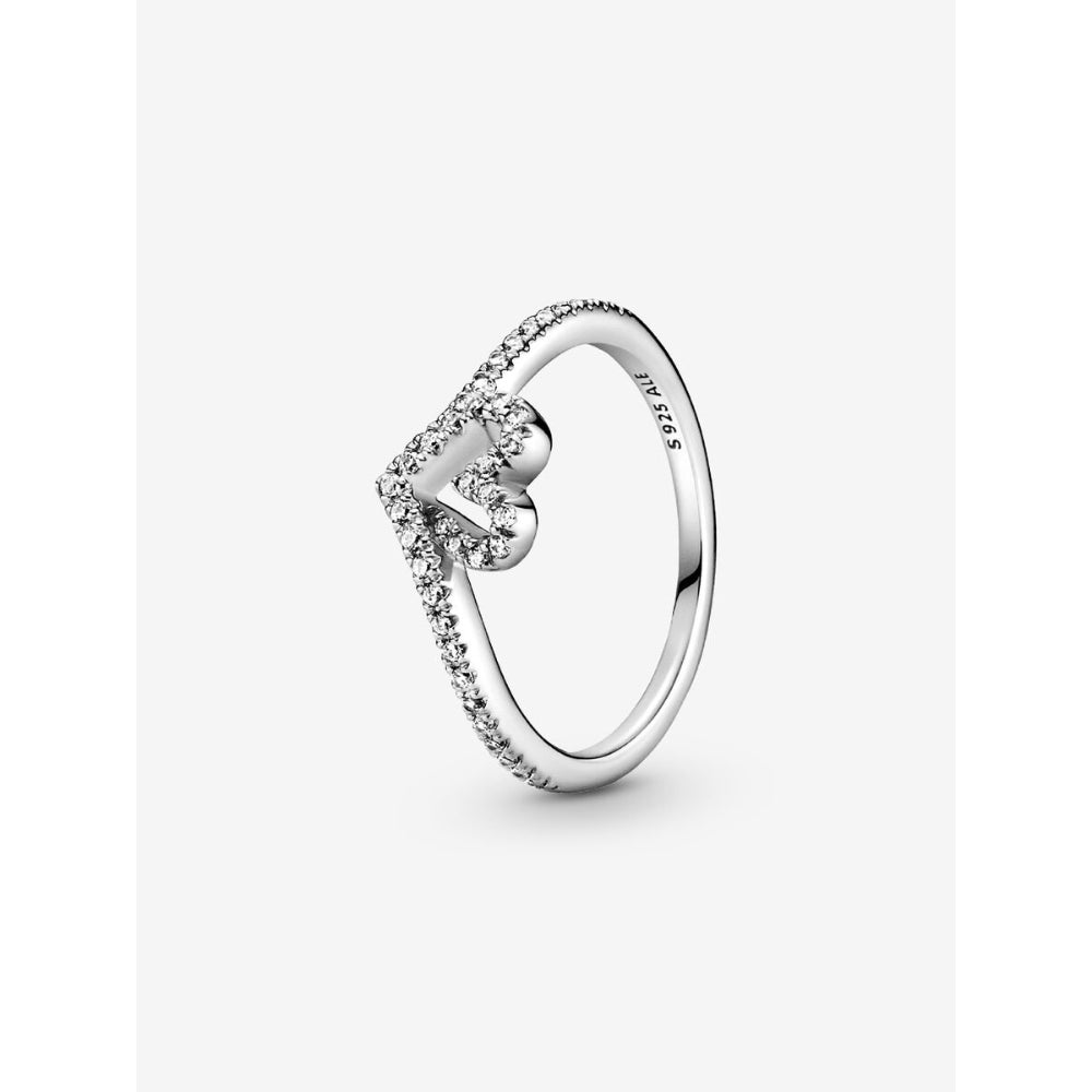Pandora Sterling Silver Sparkling Wishbone Heart Ring Image 1