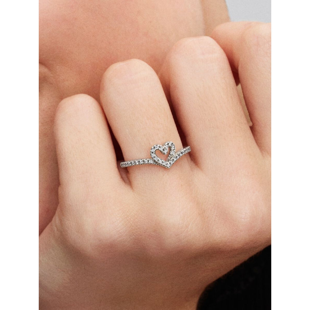 Pandora Sterling Silver Sparkling Wishbone Heart Ring Image 2
