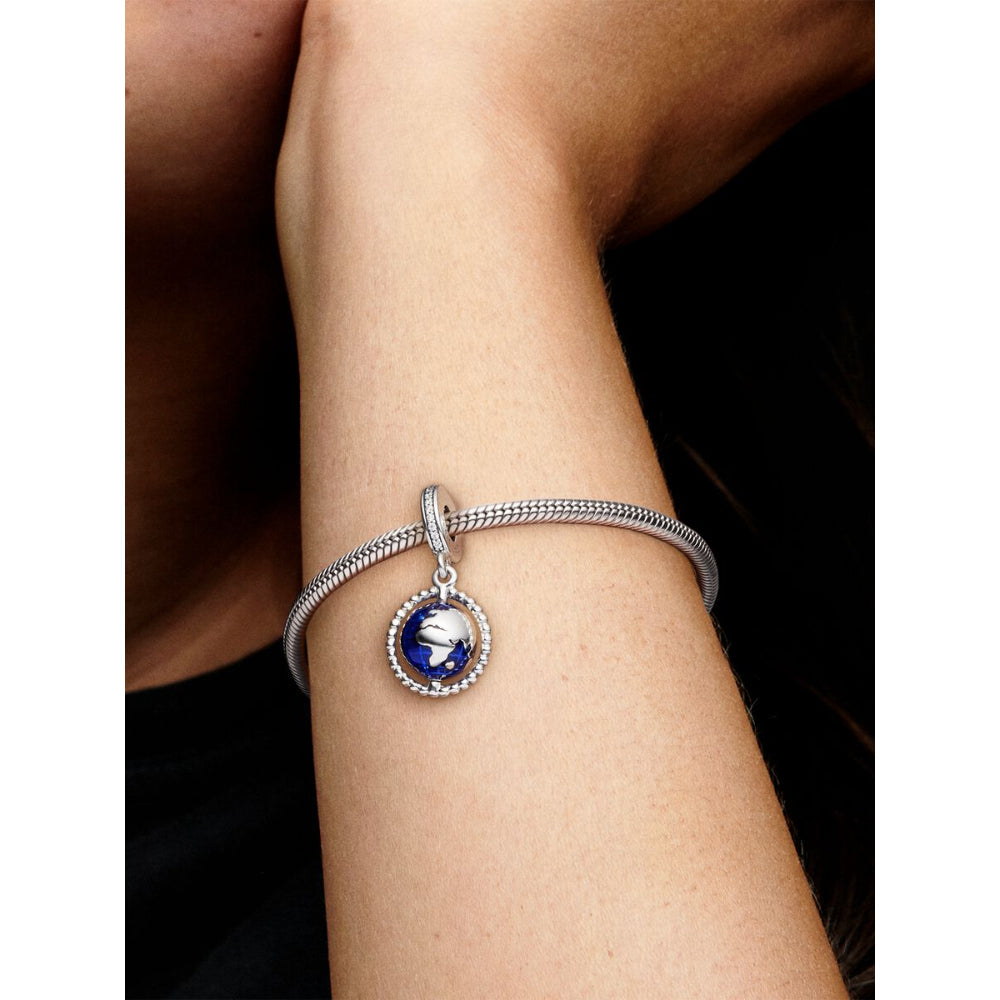 Pandora Sterling Silver Spinning Globe Dangle Charm Image 2