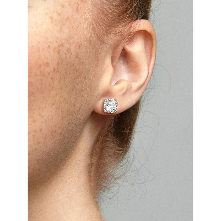Pandora Sterling Silver Square Sparkle Halo Stud Earrings Image 2