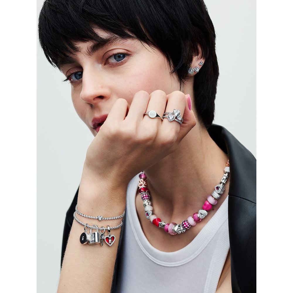 Pandora Sterling Silver Studded Chain Slider Bracelet Image 4