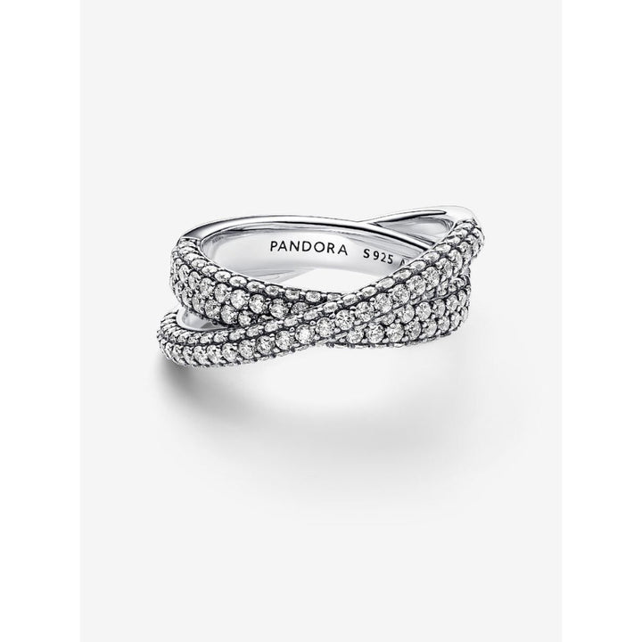 Pandora Sterling Silver Timeless Pave Crossover Dual Band Ring Image 4