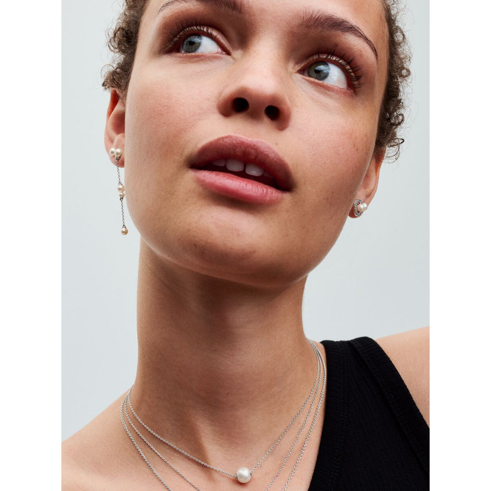 Pandora Sterling Silver Treated Freshwater Cultured Pearl & Pave Halo Stud Earrings Image 2