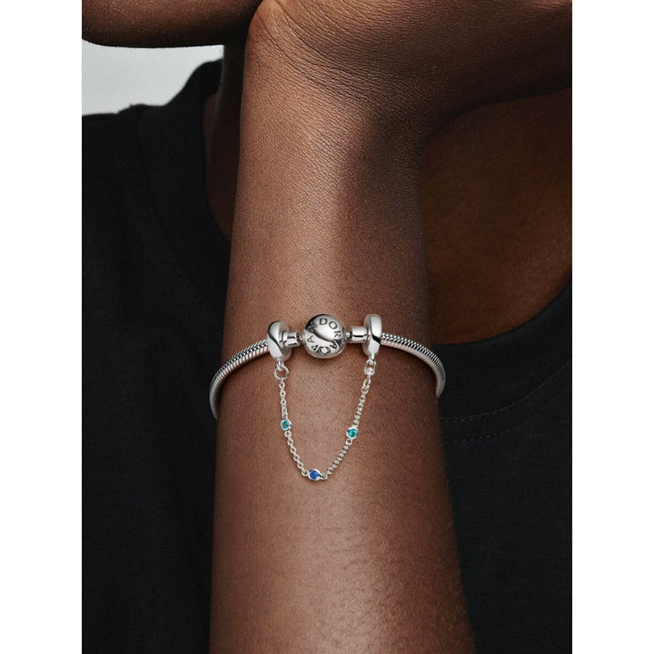 Pandora Sterling Silver Triple Blue Stone Safety Chain Image 2