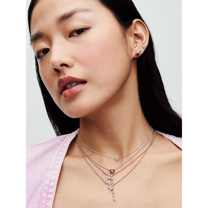 Pandora Sterling Silver Triple Stone Heart Collier Necklace Image 4