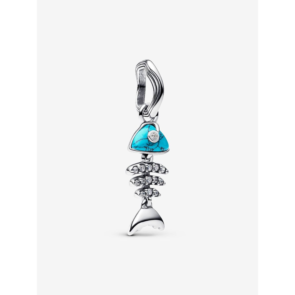 Pandora Sterling Silver Turquoise - Coloured Fishbone Dangle Charm Image 1