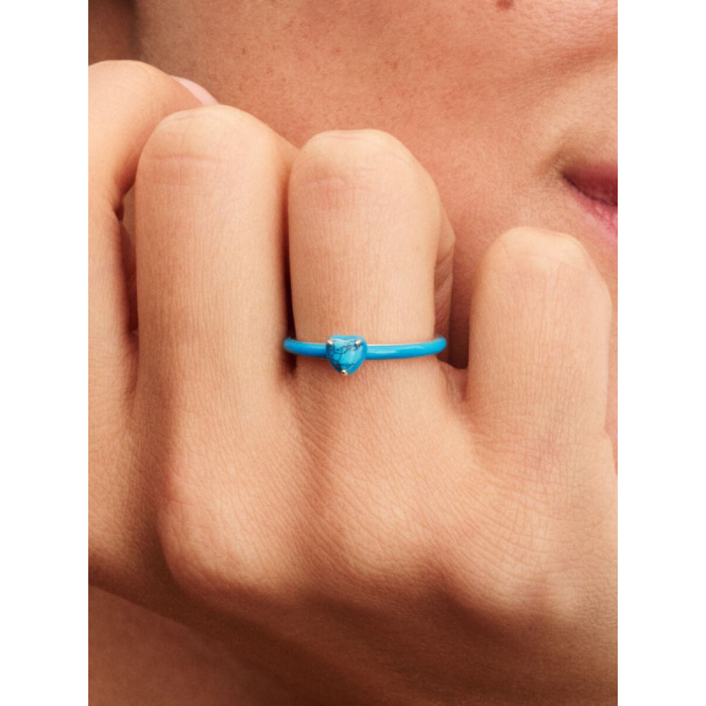 Pandora Sterling Silver Turquoise - Coloured Heart Stone Ring Image 2