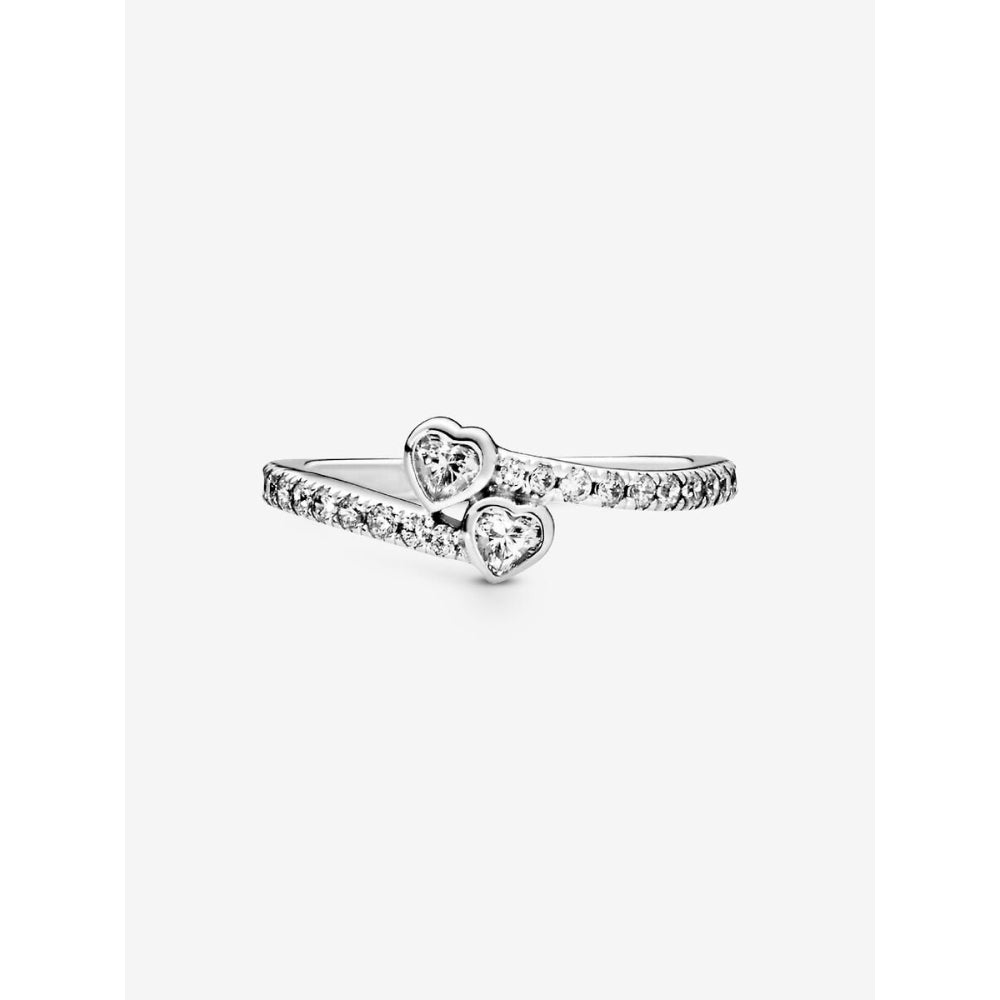 Pandora Sterling Silver Two Sparkling Hearts Ring Image 4