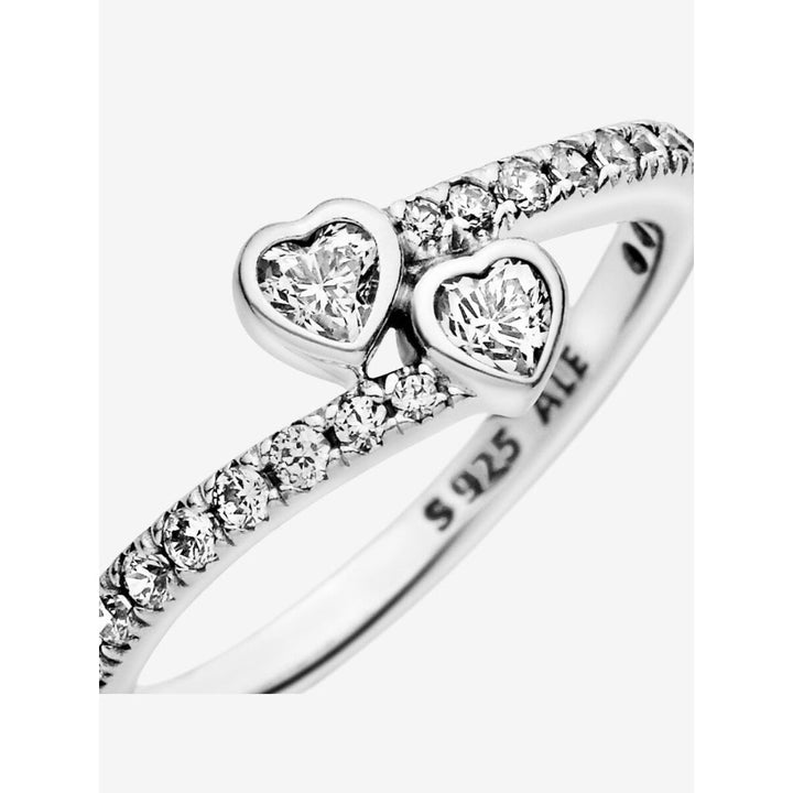 Pandora Sterling Silver Two Sparkling Hearts Ring Image 6