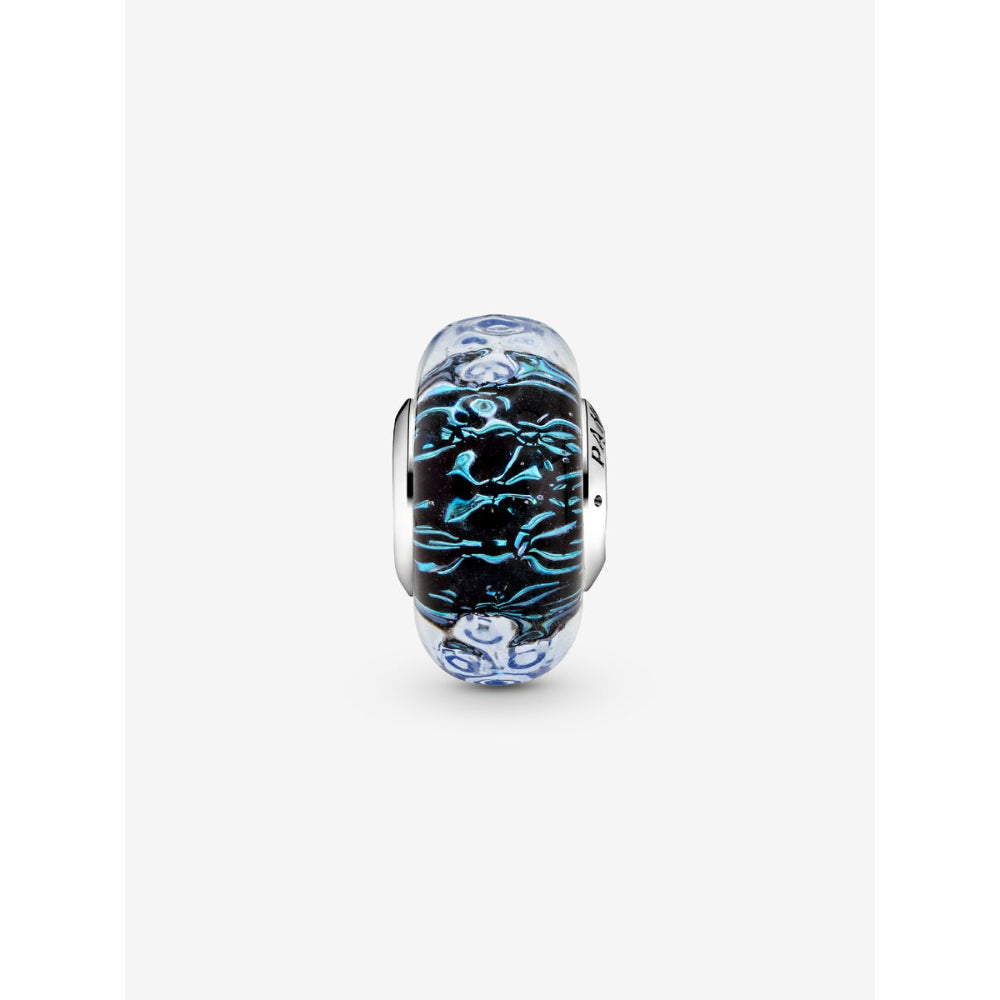 Pandora Sterling Silver Wavy Dark Blue Murano Glass Ocean Charm Image 5