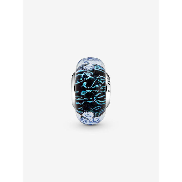 Pandora Sterling Silver Wavy Dark Blue Murano Glass Ocean Charm Image 5