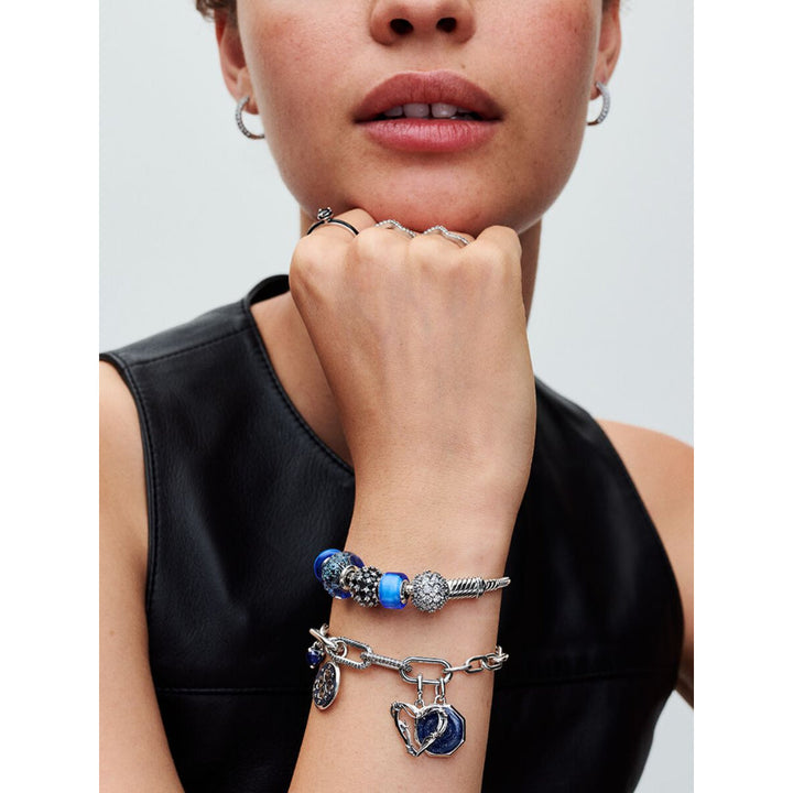 Pandora Sterling Silver Wavy Dark Blue Murano Glass Ocean Charm Image 4