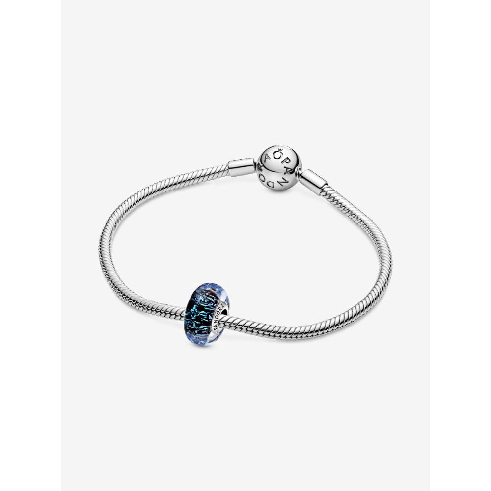 Pandora Sterling Silver Wavy Dark Blue Murano Glass Ocean Charm Image 7