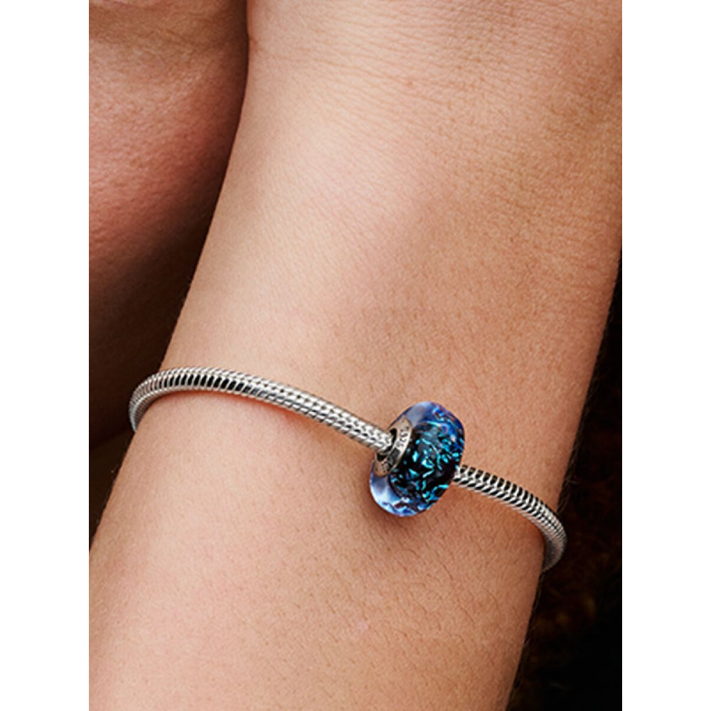 Pandora Sterling Silver Wavy Dark Blue Murano Glass Ocean Charm Image 2