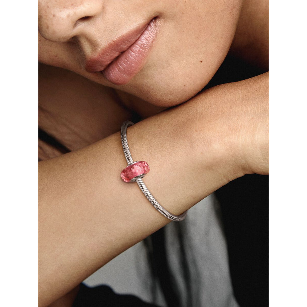 Pandora Sterling Silver Wavy Fancy Pink Murano Glass Charm Image 2