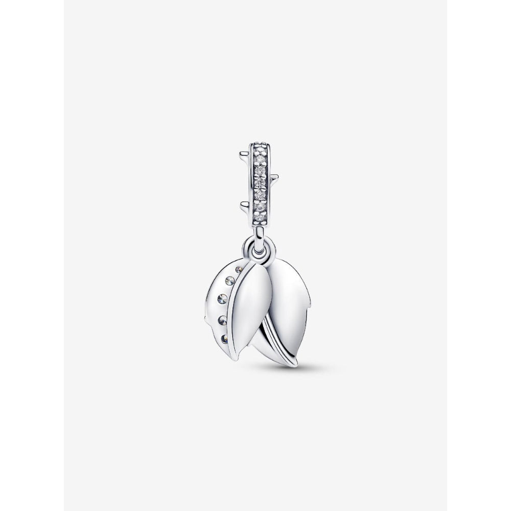 Pandora Sterling Silver White Rose In Bloom Double Dangle Charm Image 6