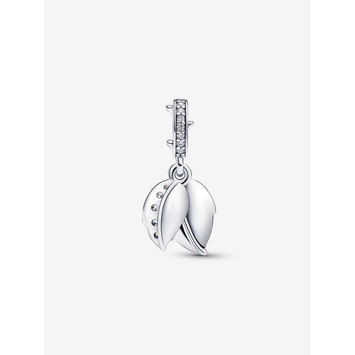 Pandora Sterling Silver White Rose In Bloom Double Dangle Charm Image 6