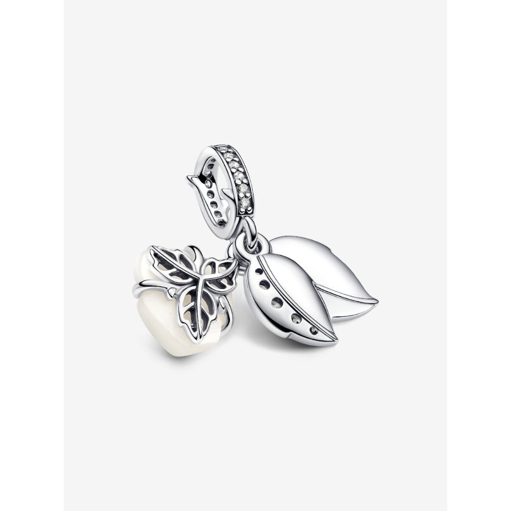 Pandora Sterling Silver White Rose In Bloom Double Dangle Charm Image 7