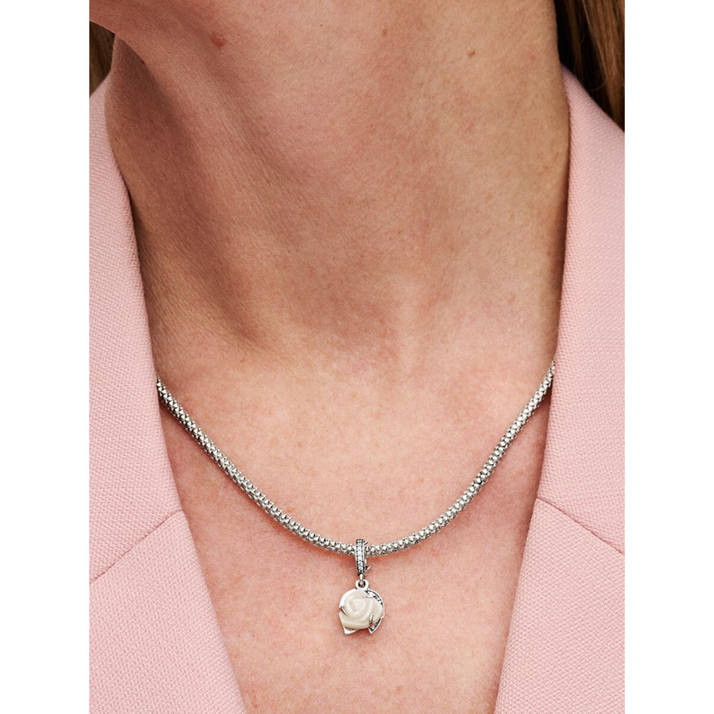 Pandora Sterling Silver White Rose In Bloom Double Dangle Charm Image 2