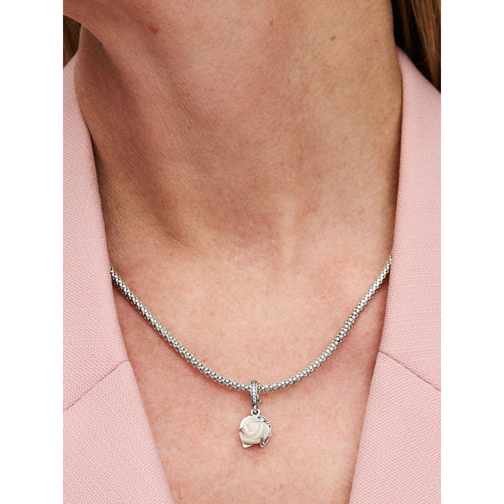 Pandora Sterling Silver White Rose In Bloom Double Dangle Charm Image 2