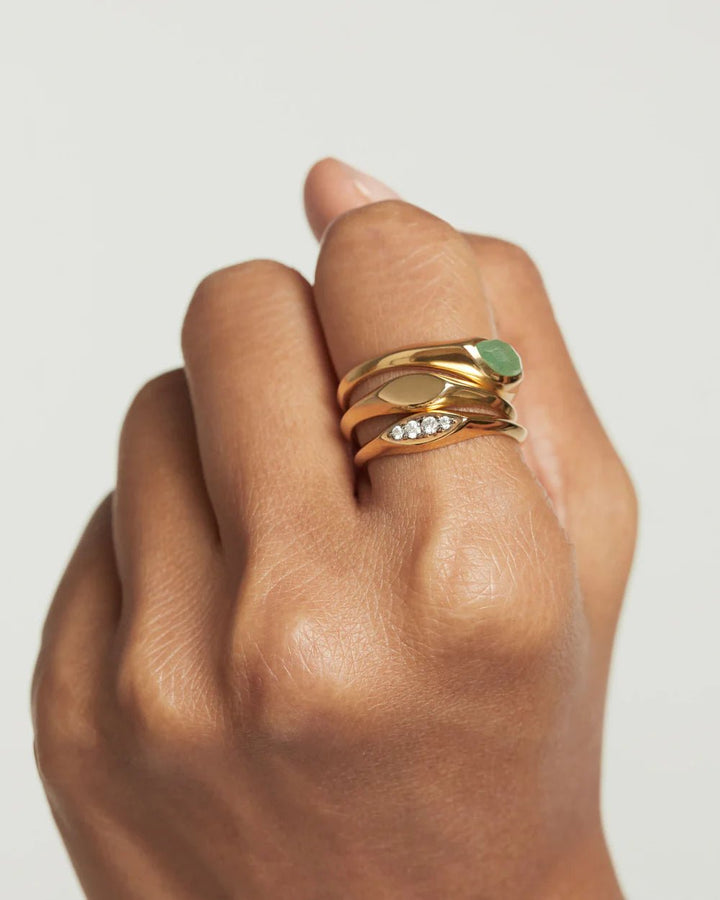 PDPAOLA Gold Green Aventurine Nomad Stamp Ring - MococoPDPAOLAAN01 - A47 - 128435511746550Rings