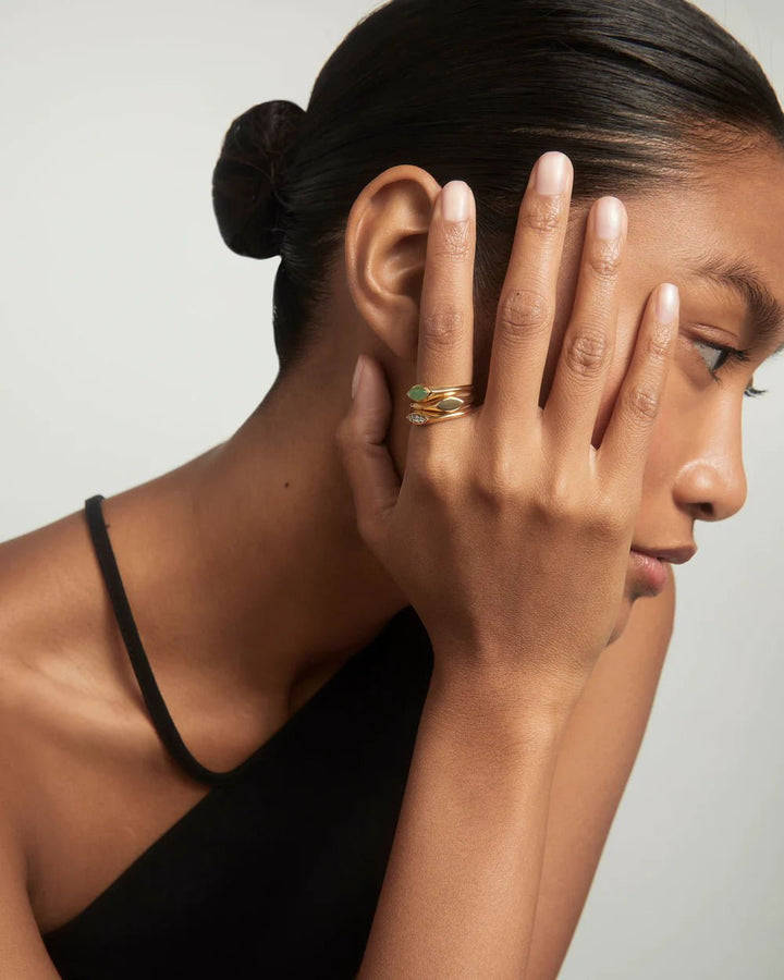 PDPAOLA Gold Green Aventurine Nomad Stamp Ring - MococoPDPAOLAAN01 - A47 - 128435511746550Rings