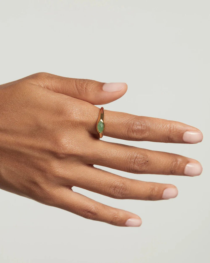 PDPAOLA Gold Green Aventurine Nomad Stamp Ring - MococoPDPAOLAAN01 - A47 - 128435511746550Rings