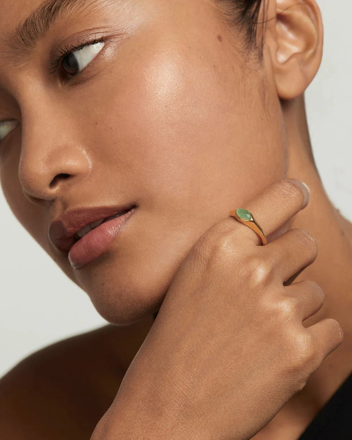 PDPAOLA Gold Green Aventurine Nomad Stamp Ring - MococoPDPAOLAAN01 - A47 - 128435511746550Rings