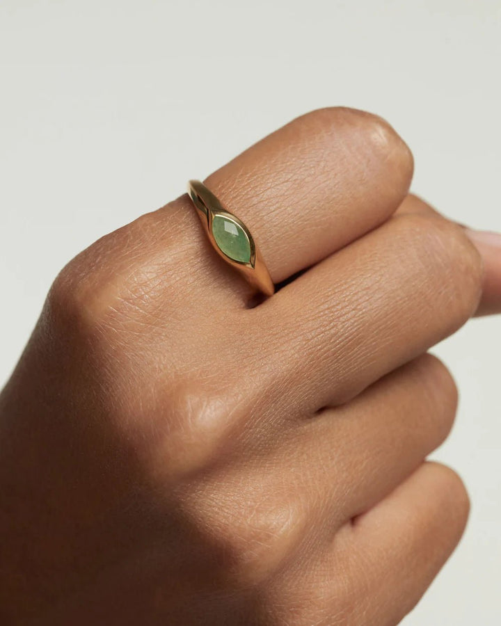 PDPAOLA Gold Green Aventurine Nomad Stamp Ring - MococoPDPAOLAAN01 - A47 - 128435511746550Rings