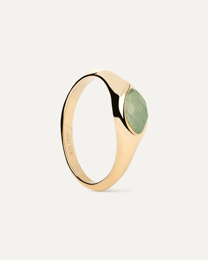 PDPAOLA Gold Green Aventurine Nomad Stamp Ring - MococoPDPAOLAAN01 - A47 - 128435511746550Rings