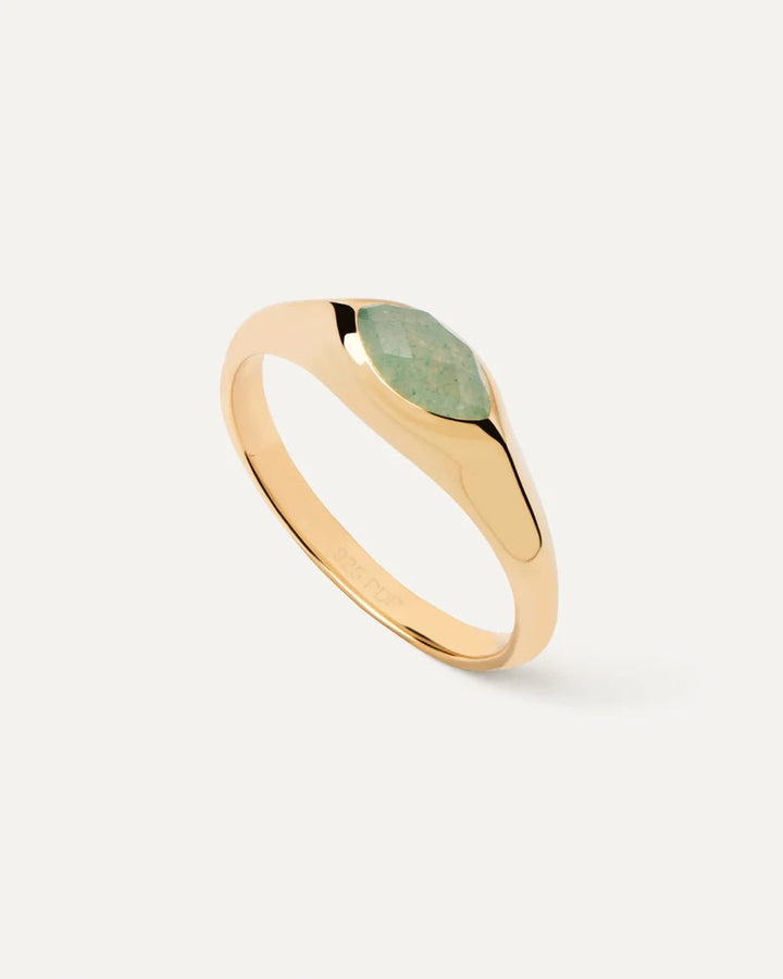 PDPAOLA Gold Green Aventurine Nomad Stamp Ring - MococoPDPAOLAAN01 - A47 - 128435511746550Rings
