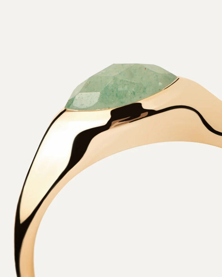 PDPAOLA Gold Green Aventurine Nomad Stamp Ring - MococoPDPAOLAAN01 - A47 - 128435511746550Rings