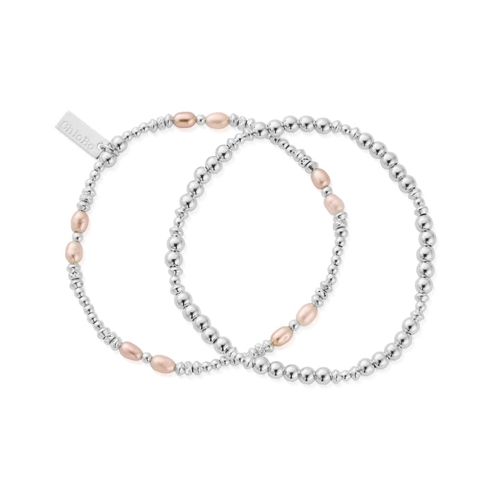 ChloBo Silver Pink Pearl Bracelet Set of 2 Image