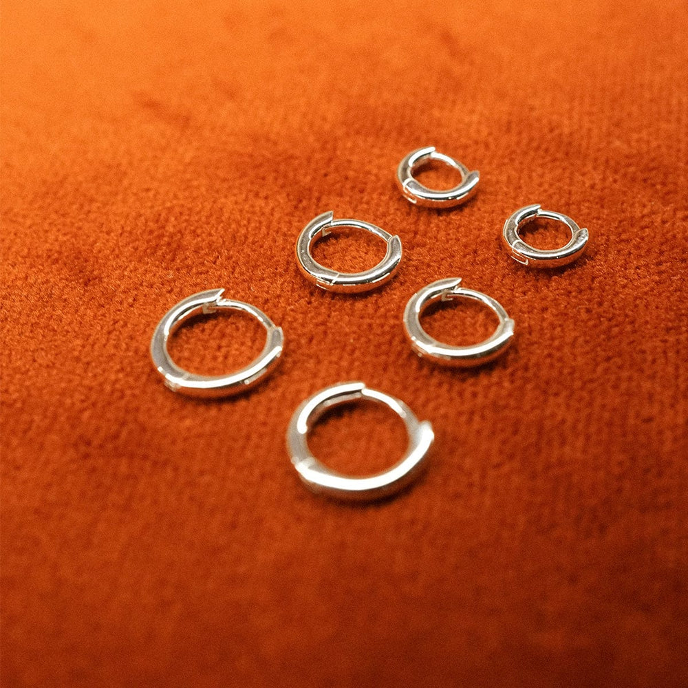 Versatile Polly Essential Huggie Stack: Mini, Medium, Large Sterling Silver Earrings