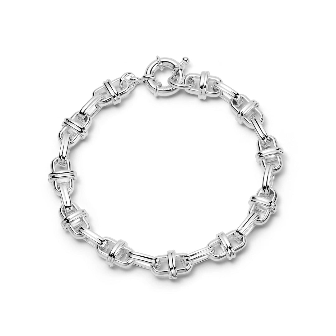 Polly Lock Silver Plated Chunky Chain Bracelet, Bold Knot Links, Timeless Style