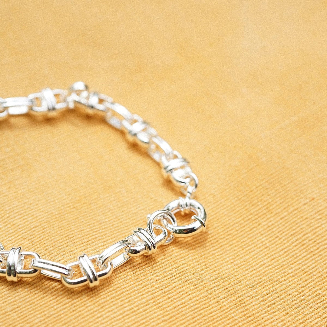 Polly Lock Silver Plated Chunky Chain Bracelet, Bold Knot Links, Timeless Style