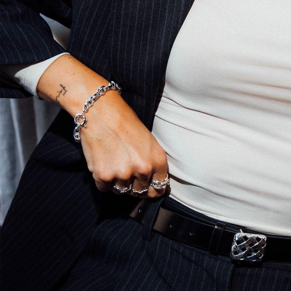Polly Lock Silver Plated Chunky Chain Bracelet, Bold Knot Links, Timeless Style