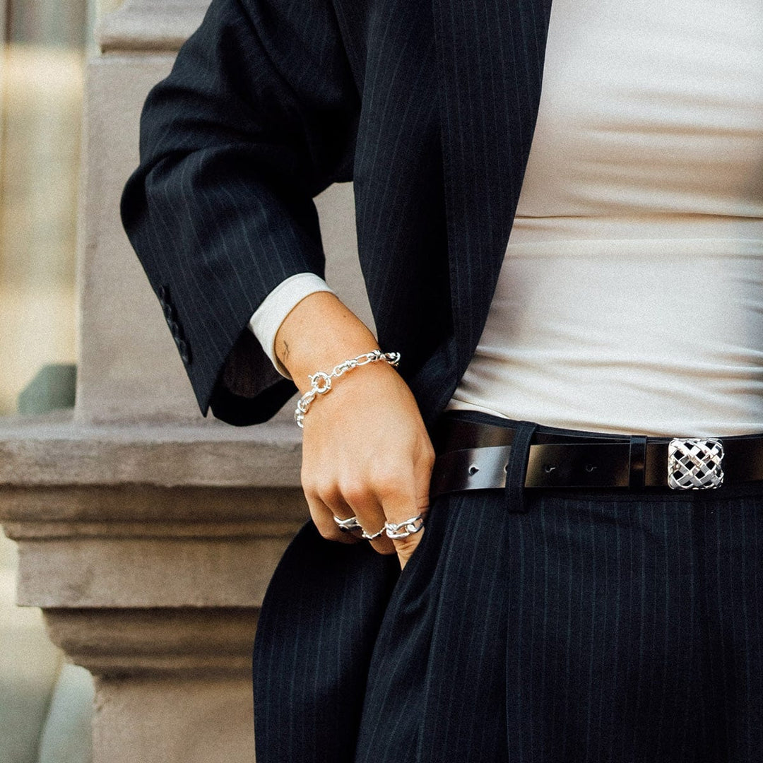 Polly Lock Silver Plated Chunky Chain Bracelet, Bold Knot Links, Timeless Style