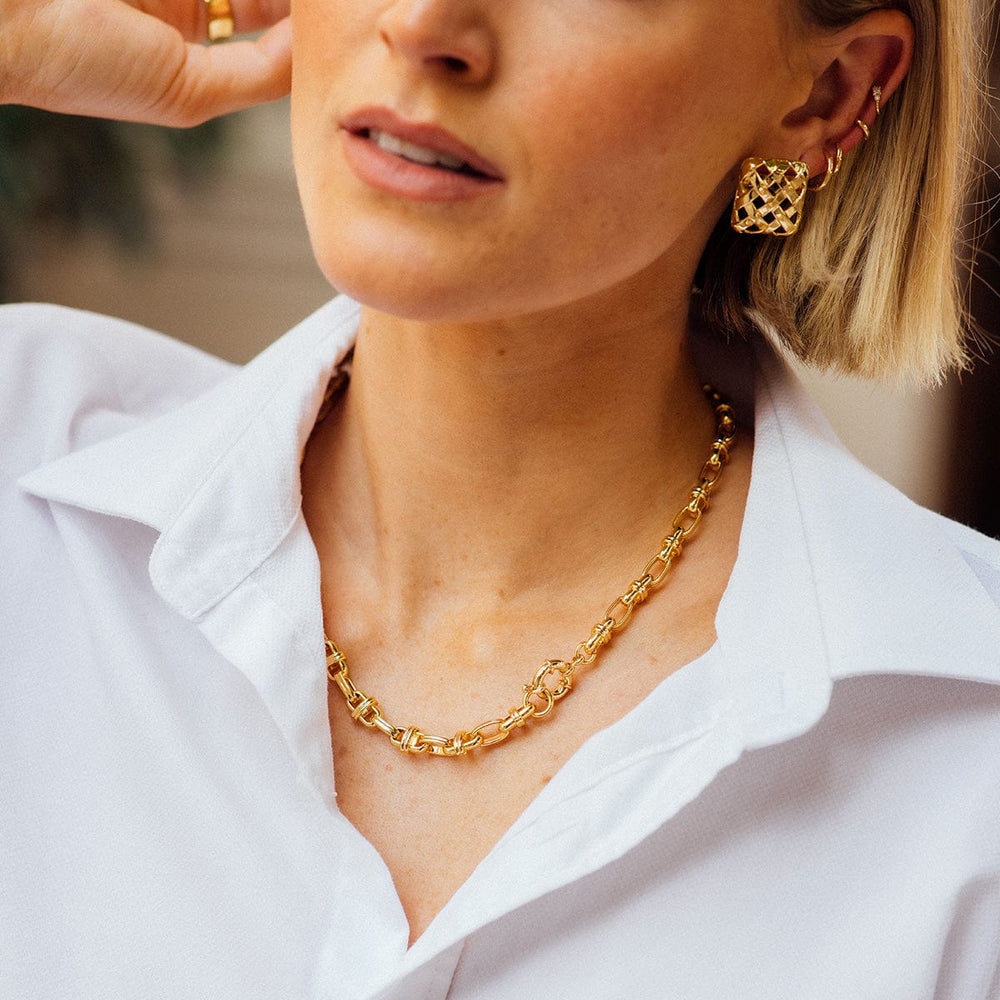 Chunky Polly Lock Chain Necklace 18ct Gold Plated Brass Statement Jewellery