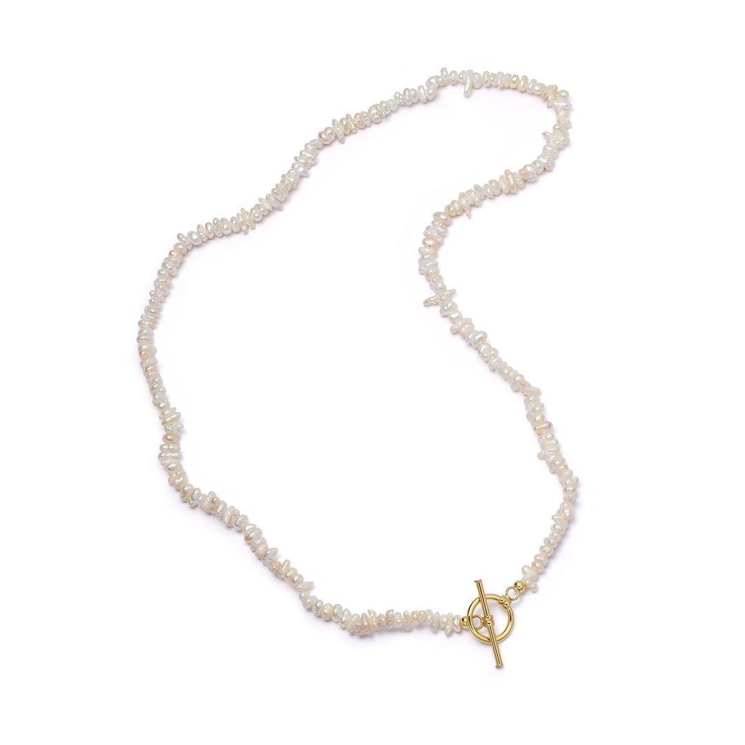 Polly Sayer Beach Pearl T-Bar Necklace: 18ct Gold Plate, Recycled Silver