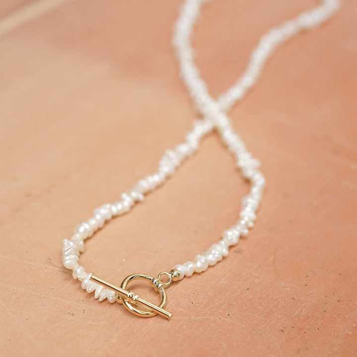 Polly Sayer Beach Pearl T-Bar Necklace: 18ct Gold Plate, Recycled Silver
