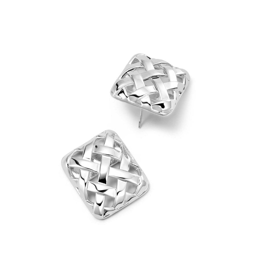 Polly Woven Square Stud Earrings: Elegant Silver Plate Jewellery for Everyday Style