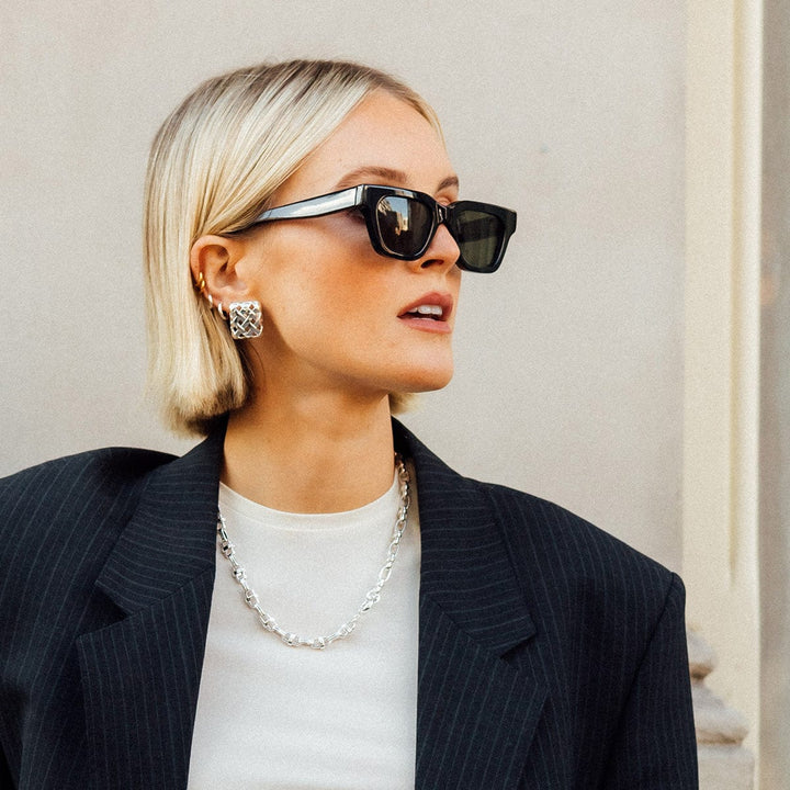 Polly Woven Square Stud Earrings: Elegant Silver Plate Jewellery for Everyday Style