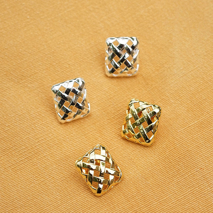 Polly Woven Square Stud Earrings: Elegant Silver Plate Jewellery for Everyday Style