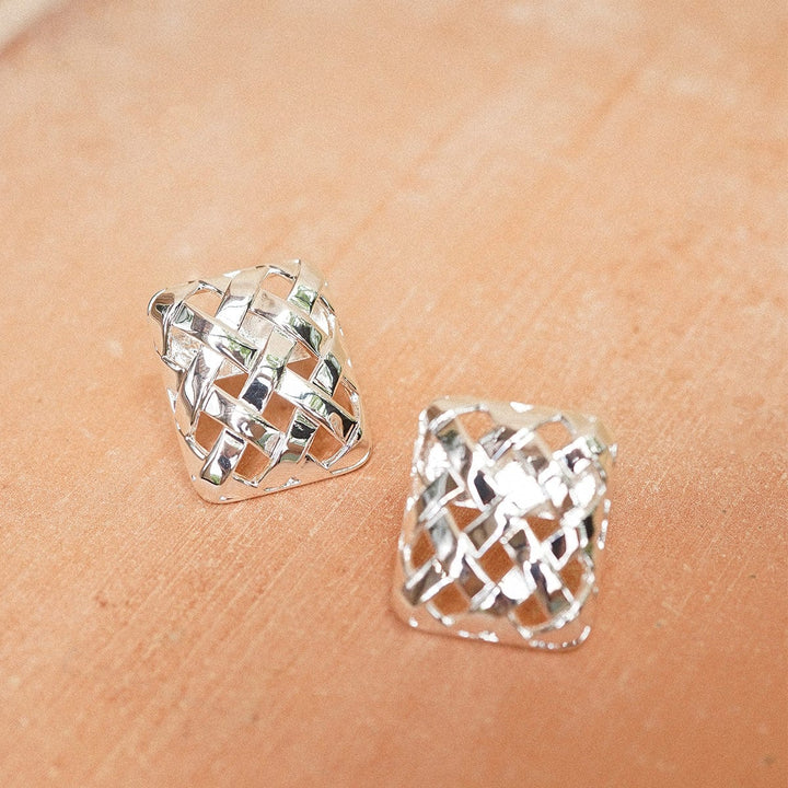 Polly Woven Square Stud Earrings: Elegant Silver Plate Jewellery for Everyday Style