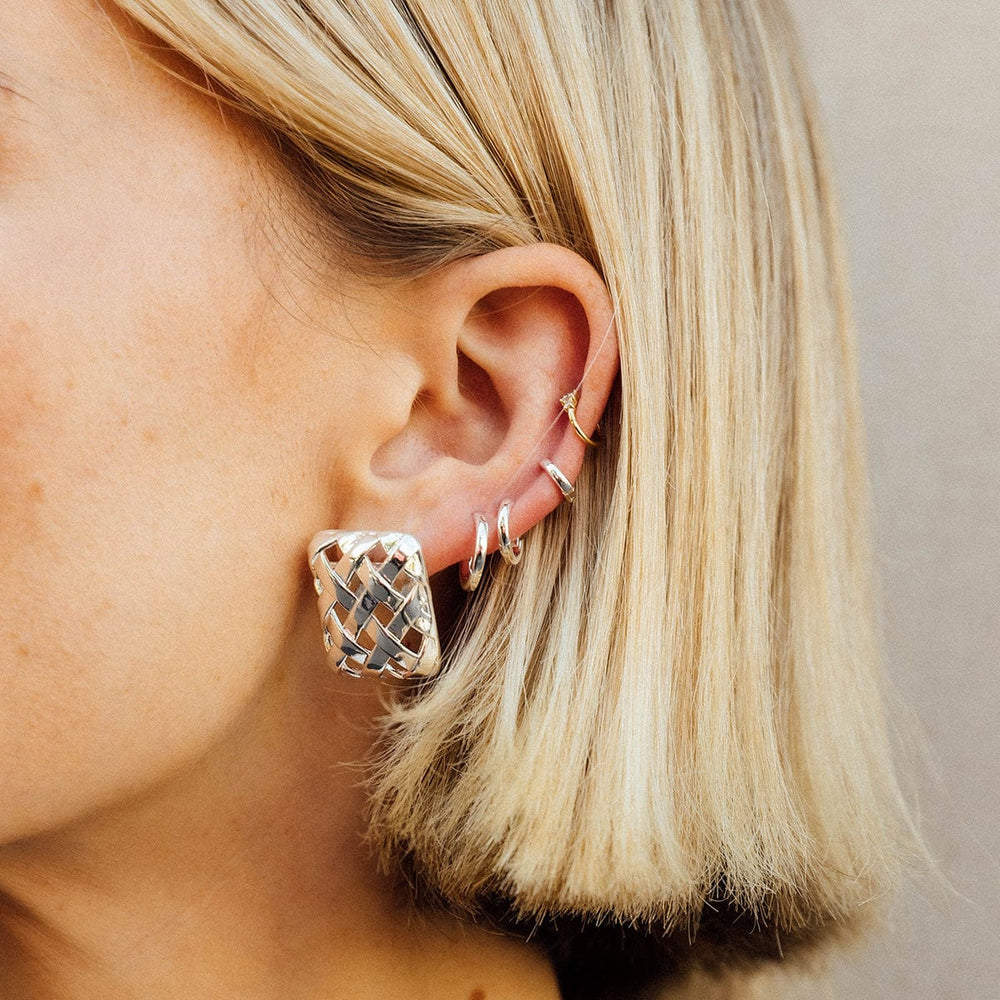 Polly Woven Square Stud Earrings: Elegant Silver Plate Jewellery for Everyday Style