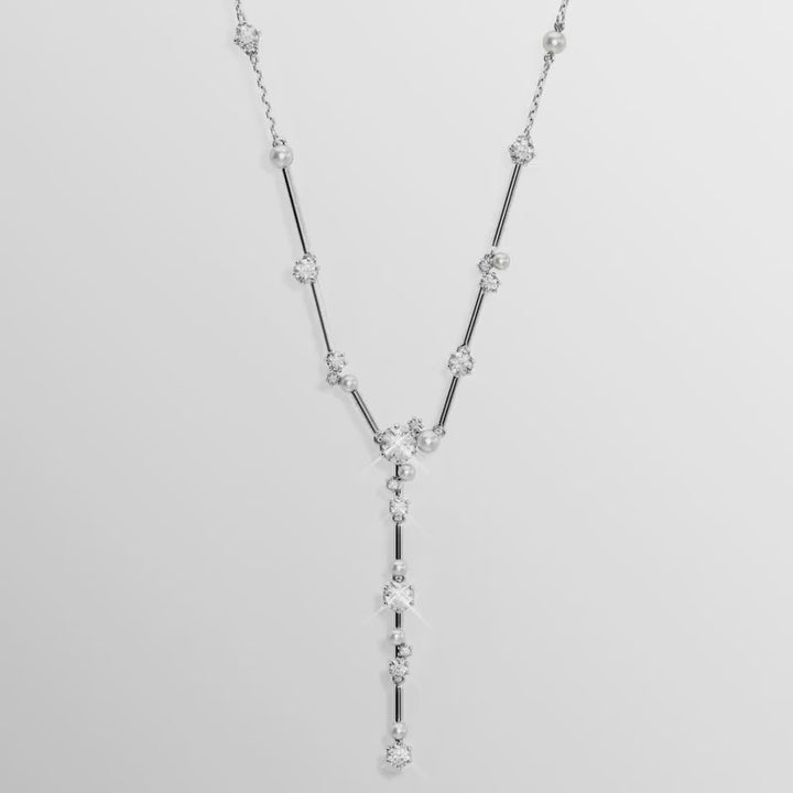 Swarovski Constella Round Cut Y Necklace Rhodium-Plated