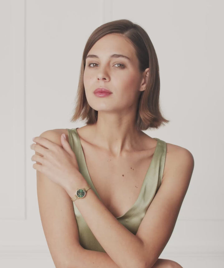 Olivia Burton Gold Forest Green Mesh Watch