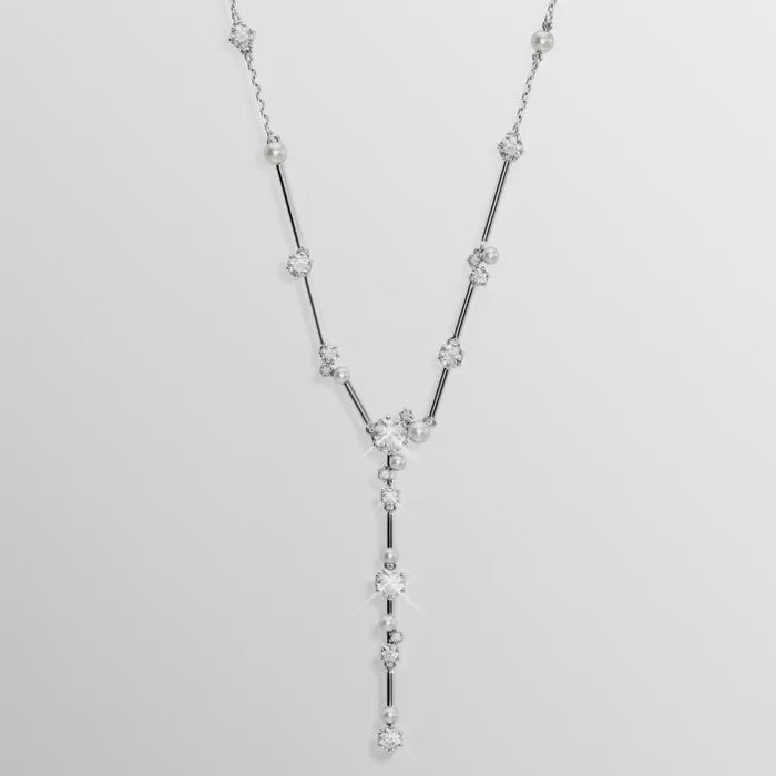 Swarovski Constella Round Cut Y Necklace Rhodium-Plated