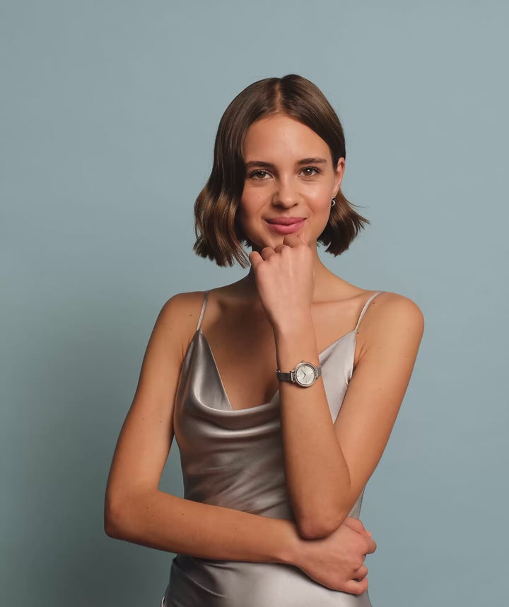 Olivia Burton Silver Vintage Bead Sunray Dial Watch